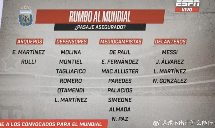 阿根廷世界杯名单出炉 迪巴拉加纳乔无缘